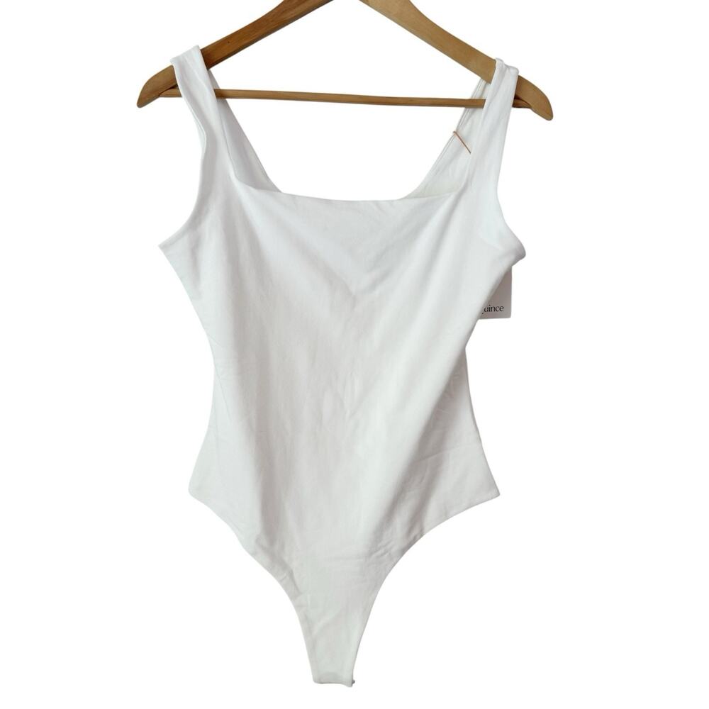 NWT Quince White Square Neck Sleeveless Organic Cotton Thong Bodysuit Size Small